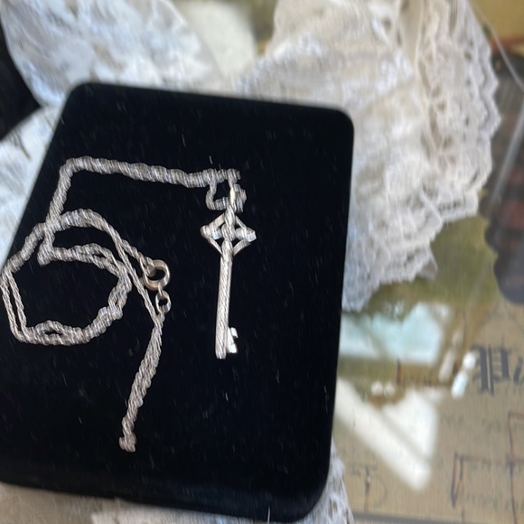 925 Sterling Diamond Key Pendant Necklace - Picture 2 of 10